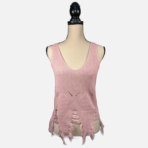 Runway 7  Dusty Pink Distressed Knit Tank Top